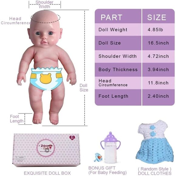 🆕 16.5Inches Soft Vinyl Body Realistic Reborn Baby Boy Doll - Picture 8 of 8